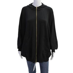 AZ Factory Womens Stretch Knit Hooded Long Sleeve Zip Up Jacket Black Size XS/S